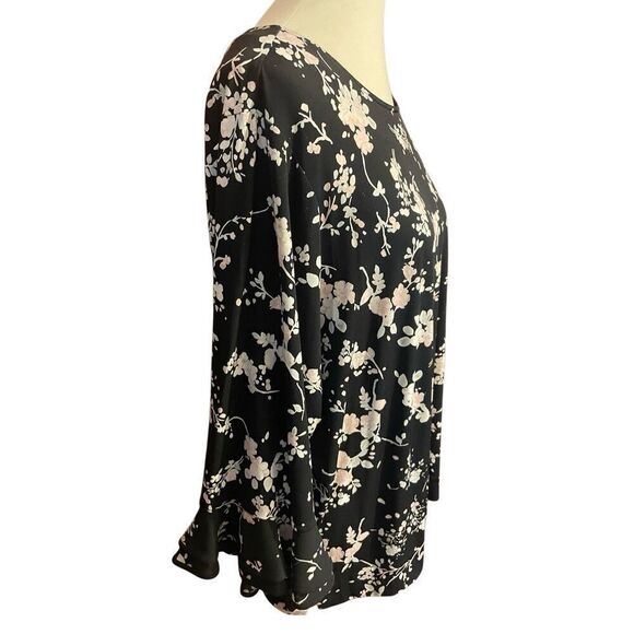 Karl Lagerfeld Women’s Black Multi-Color Floral Blouse With Trumpet Sleeves Size - Picture 12 of 13